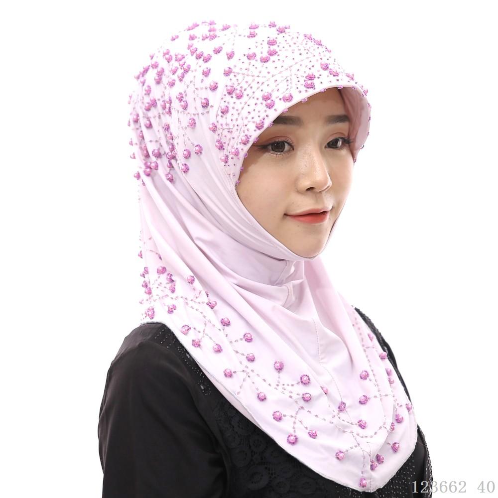 A Dropshipping / Spot / OEM Handmade Beaded Islamic Costumes Women's Scarf Muslim Headscarf