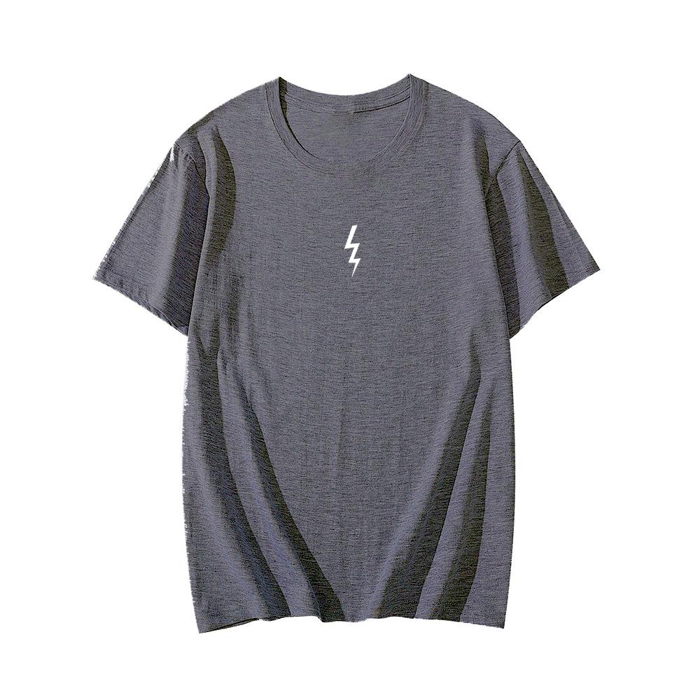 New Style Lightning Print Round Neck 100_ Cotton Comfortable Men's Sport T-shirt Summer Breathable Outdoor Casual Short Sleeves