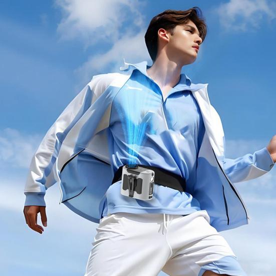 Waist Clip Cooling Fan with LED Light 5 Speed Adjustable 10000mAh Rechargeable Wearable Fan Multifunctional Portable Heatstroke Prevention Belt Fan