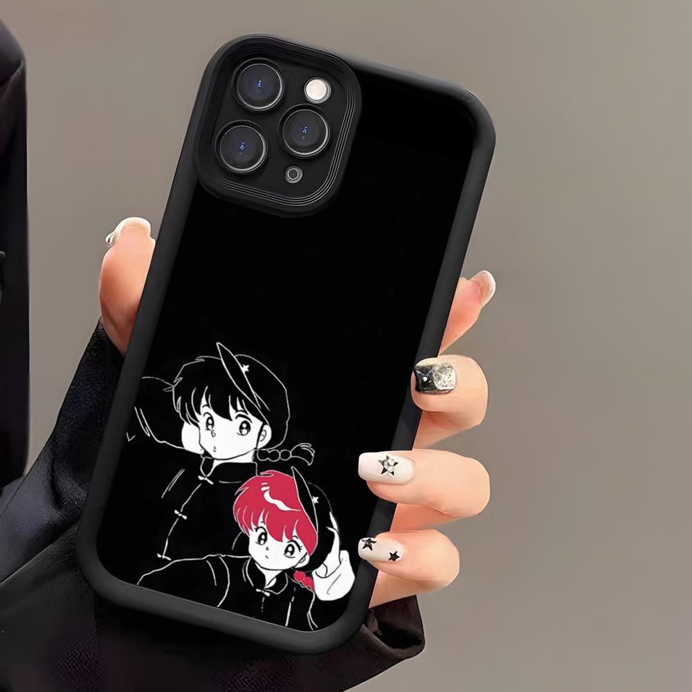 Cartoon R-Ranma 1 2 Phone Case For IPhone 17 Air 16 E 15 14 Plus 13 12 11 Pro Max Black Sky Eye Stepped Protective Case