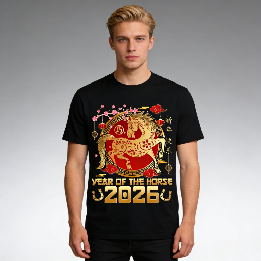 YEAR OF THE HORSE 2026 Tshirt Men Women Crewneck Cotton Tee Tops Holiday Festival Costumes Zod