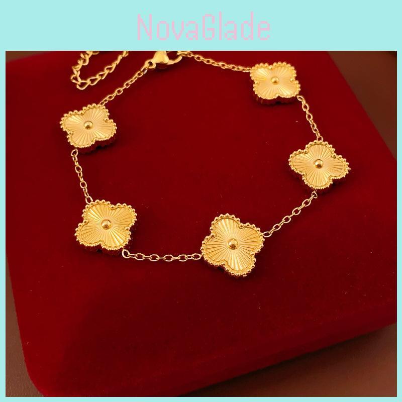 New Chinese Style Titanium Steel Flower Bracelet With Dshaped Pattern For Women