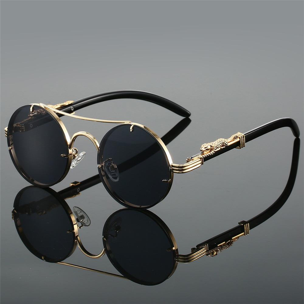 Fashion Luxury Design Round Sunglasses Double Bridge Cheetah Decoration Punk Sun Glasses Uv Protection Gradient Shades Unisex