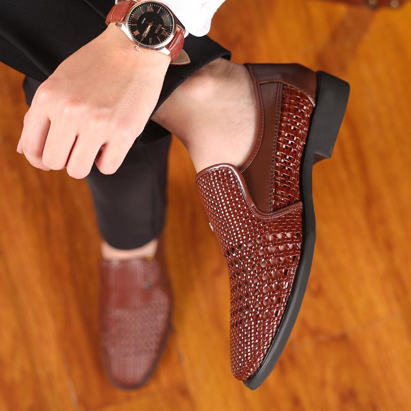 Summer new men's sandals business dress handwoven breathable leather shoes men's hole shoes men's shoes trade shoes
