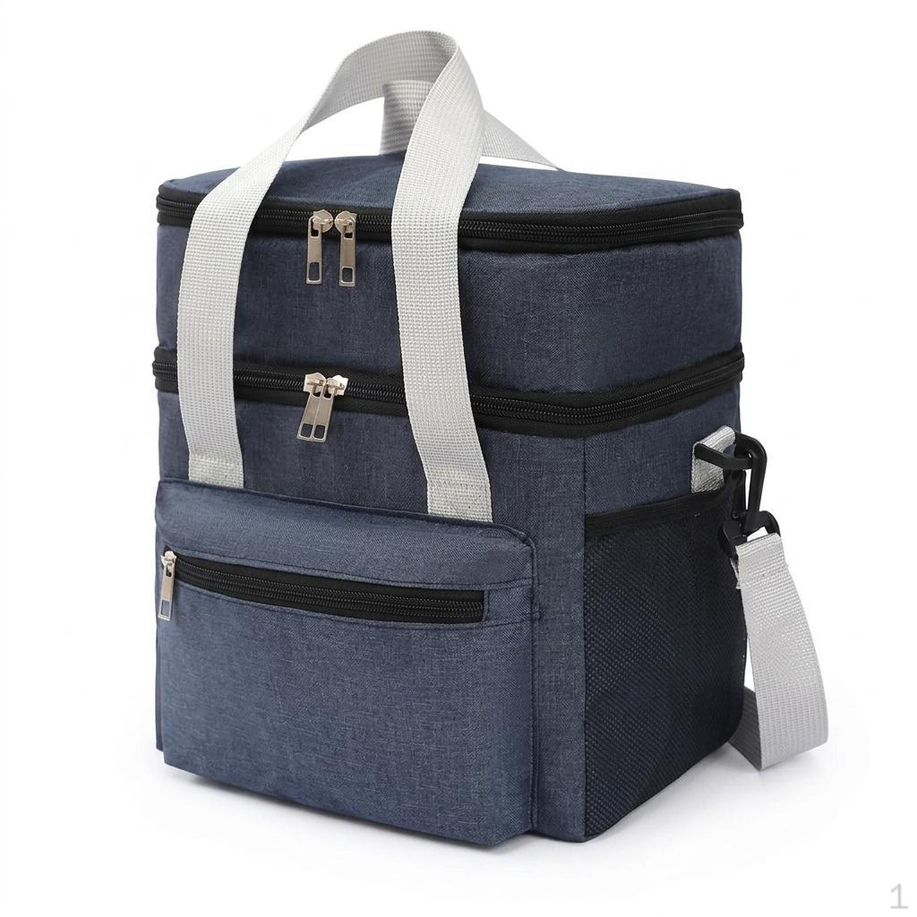 Lunch Box Tote Bag with Waterproof Material for School Picnic, Double Layer Cool Shoulder