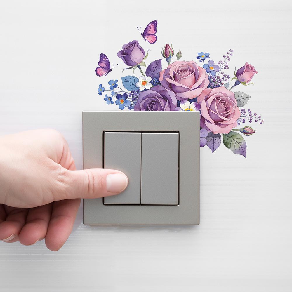 Fresh and Light-colored Painted Rose Flower Bedroom, Living Room, Entrance Hall Home Decor Switch Sticker