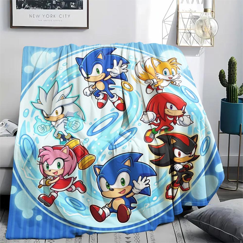 Hedgehog Sonic Print Flannel Blanket, Ultra Soft High Quality All Seasons Warm Throw, Home Decor Cozy Blanket, Perfect Christmas Gift