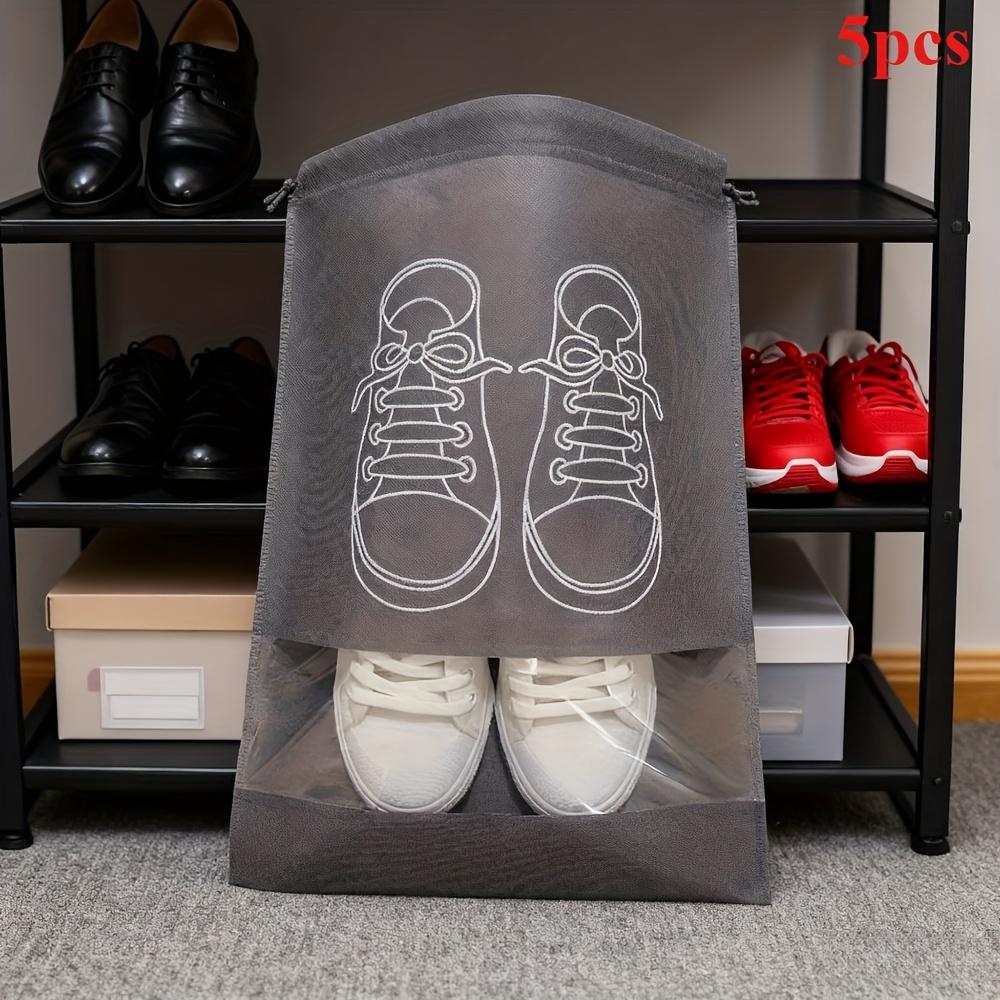 5-Pack Non-Woven Fabric Shoe Storage Bag with Drawstring Closure, Dust-Proof Reusable Shoe Bags for Travel Storage, travel серый
