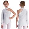 Kids Girls Ballet Jersey Dance Leotards Gymnastics Acrobatics Figure Skating Performance Costume Ruched Mesh Overlay Bodysuit