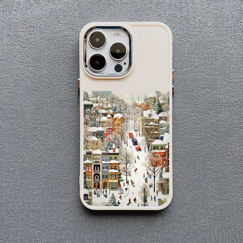 The City Winter Street Snow Scene Silicone Phone Case For iphone 13 12 11 Pro Max 16 15 14 Pro Max Plus XR XS X 7 8 SE2 Covers