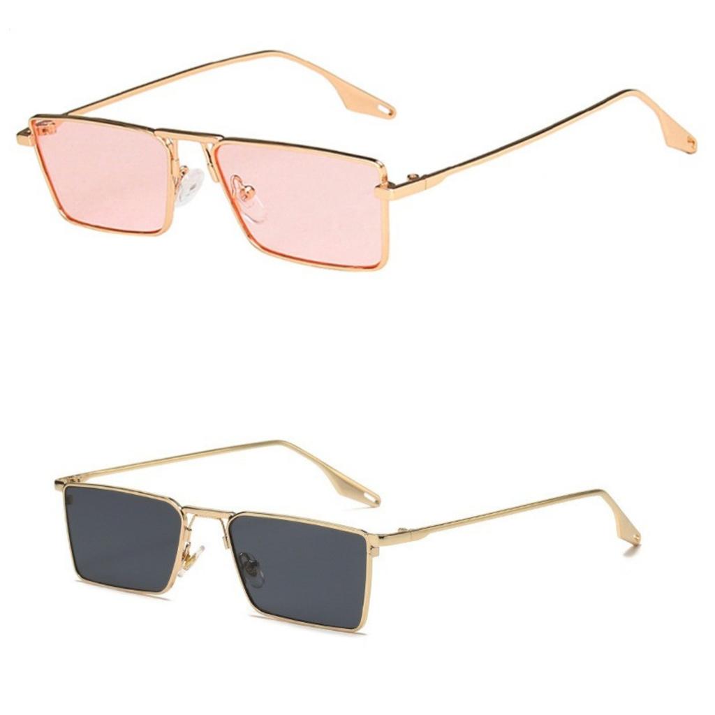 2pcs Women Fashion Metal Frame square outdoors Eyewear Shades Sunglasses For Women Men Glasses