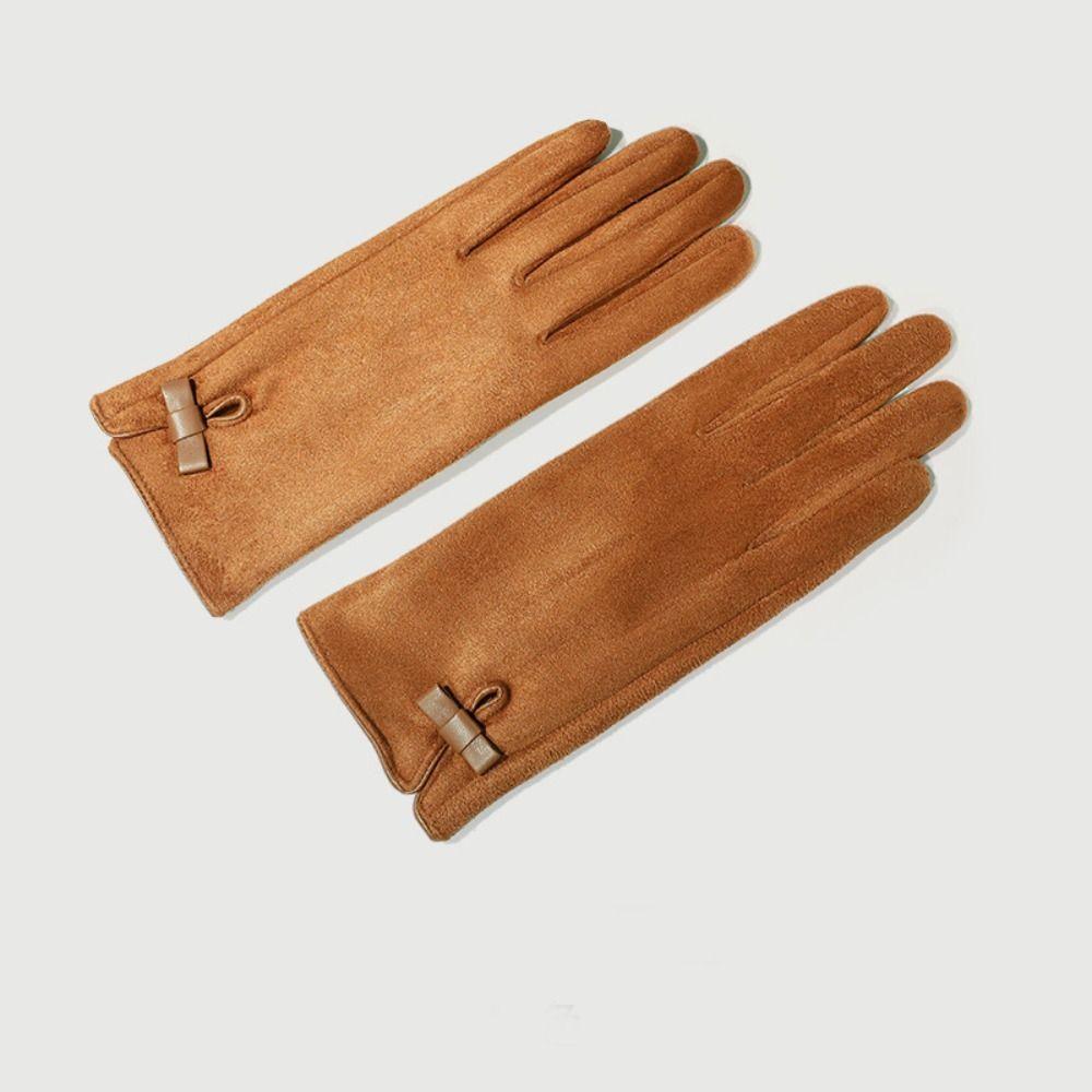 Soft Pu Leather Gloves Bownot Women Cycling Mittens Gift Winter Bow Suede Gloves Winter