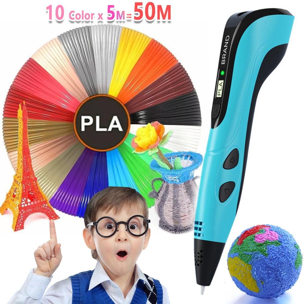 

5M * 10/20/30 colors PLA Filament Kid s 3D Pen 3D Drawing Printing Pen with LCD Screen for Children s educational DIY 3D graffiti painting 5M * 10 Colors синій