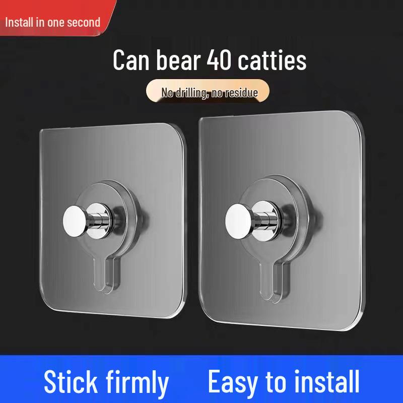 Strong No-Punch Adhesive Plastic Hooks - Transparent, Load-Bearing for Kitchens