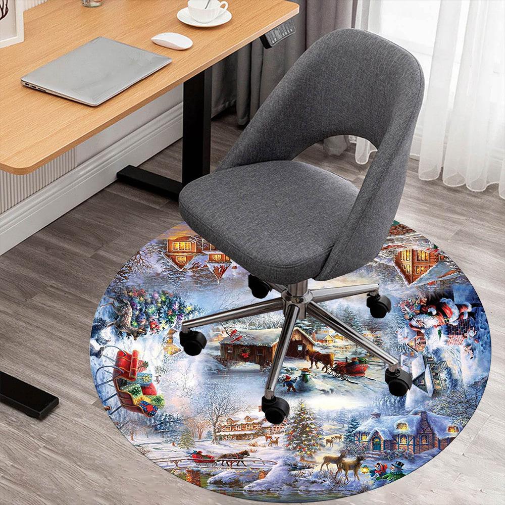 1 Stück Weihnachts-, Wintermotiv Runde Büroteppiche, Runde Teppiche unter Stühlen für Wohnzimmer, Schlafzimmer, Badezimmer Dekoration Teppich 091803