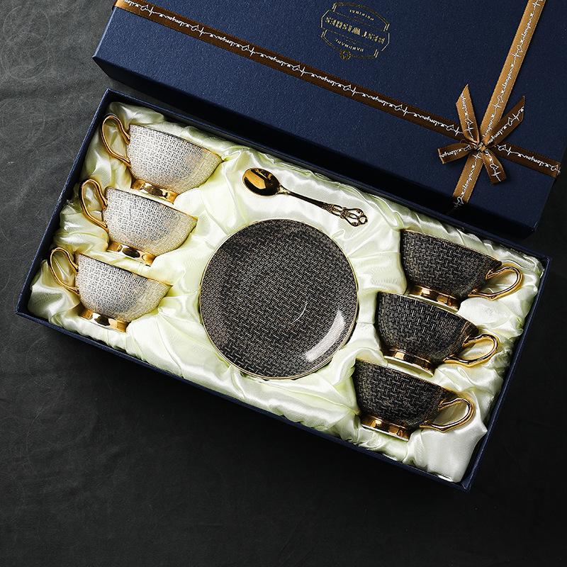 Bone china coffee cup and saucer gift set ceramic retro premium water cup high value exquisite cup gift box