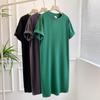 Vestito casual a maniche corte taglie forti da donna, estivo, largo, tinta unita, di media lunghezza, con spacco al ginocchio