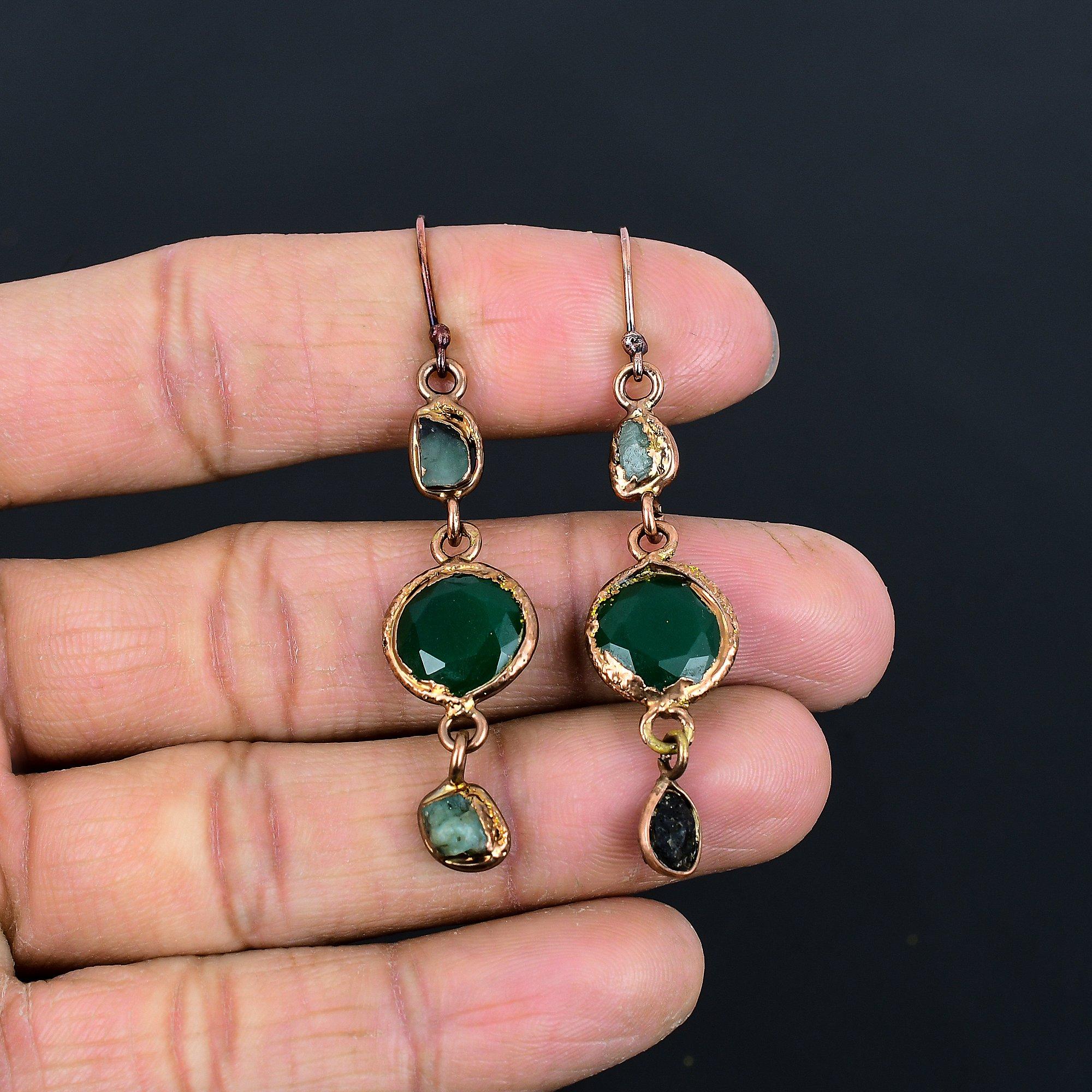 

Серьги из электроформованной меди с изумрудом, Ювелирные изделия из драгоценных камней ручной работы, Подарки для жены, Совершенно новые серьги 2.55 Inches