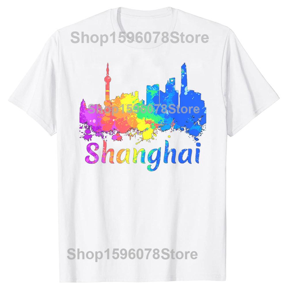 Vtipné Čína Šanghaj Panorama Akvarel Suvenýry Trička Pánské Humor Streetwear Tričko Krátký Rukáv Unisex Volné Oblečení