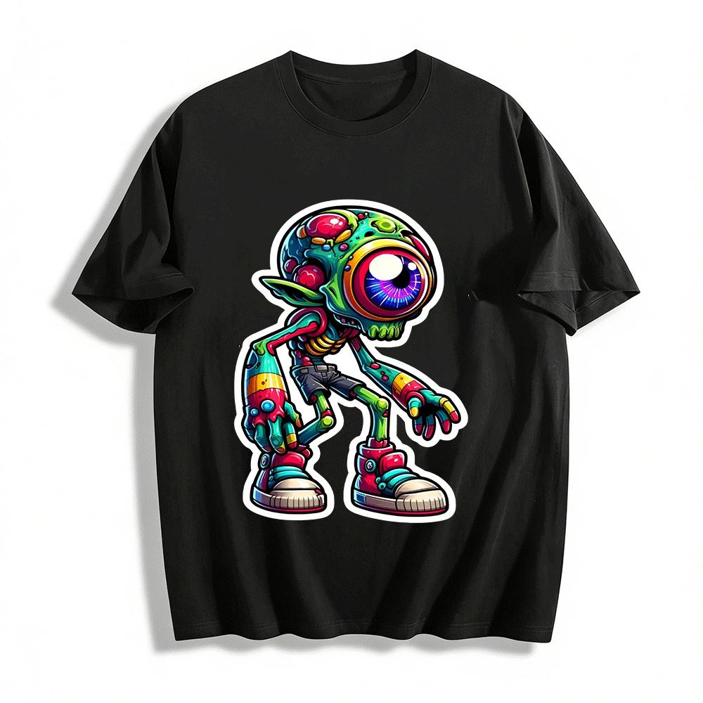 Cool Cyclops Alien Skull Print Streetwear Casual Top Pure cotton T-shirt XXS