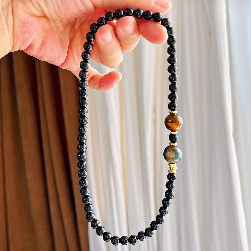 Retro Natural Black Agate Tiger'S Eye Stone Design Bracelet Bracelet