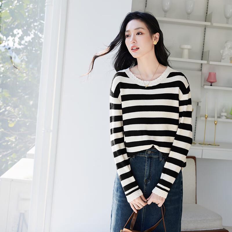 

VICTORIA&VERA Women s Contrast Stripe Knit Sweater M