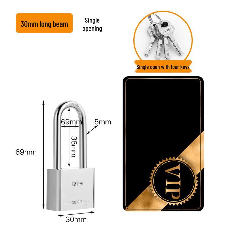 Extra Long Shackle Padlock 30mm Copper with 3 Keys for Cabinets and Doors