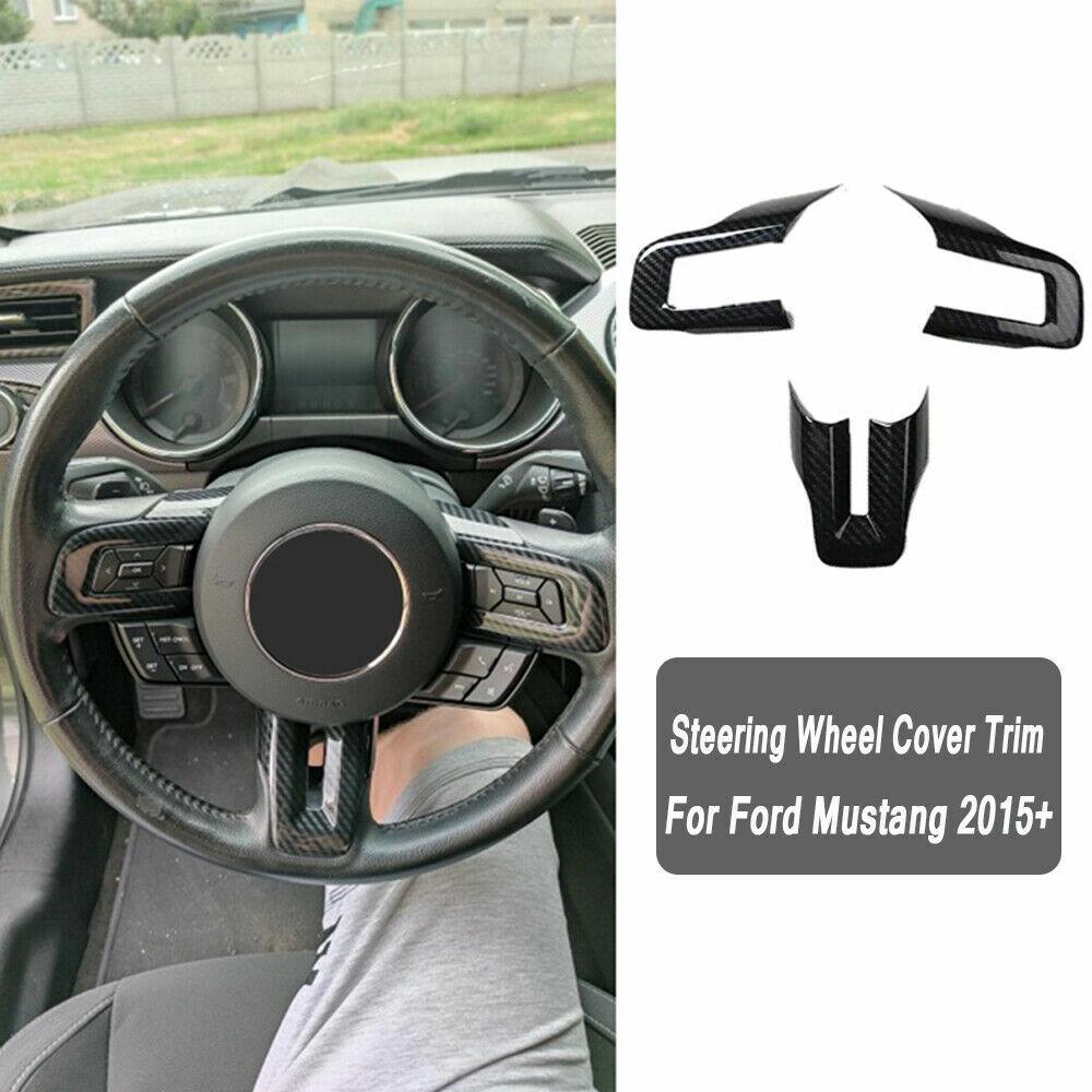 Inner Steering Wheel Decor Cover Trim Bezels for Ford Mustang 2015+ Carbon Fiber