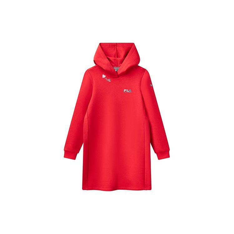 Fila Funky Graphic Pattern Sports Hoodie Dress Women Dresses Legendary-Red F11W111209F-RD