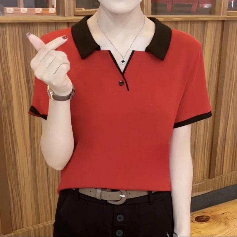 Summer Women's Fashion Polo Shirt Lapel Short-sleeved T-shirt