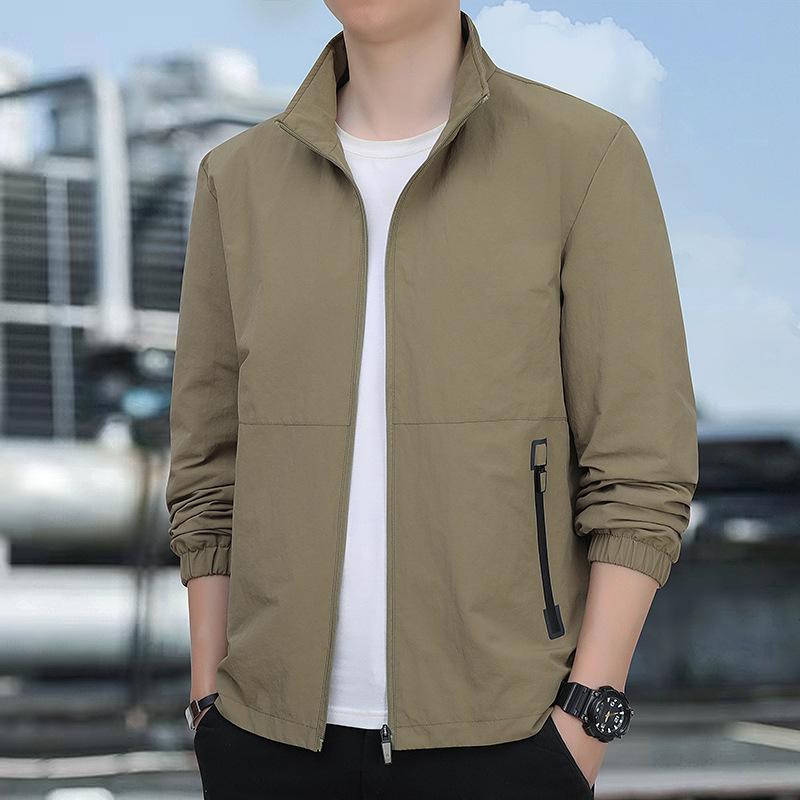 New Spring and Autumn Men's Casual Jacket Jacket Middle-aged and Elderly Stand-up Collar Jacket Loose Large Size Top