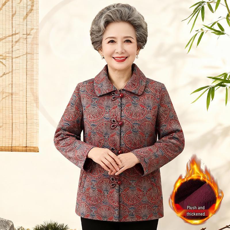 Stylish Grandma's Winter Cotton Jacket: New Padded Outerwear for Middle-Aged & Elderly, Plus Velvet for Extra Warmth