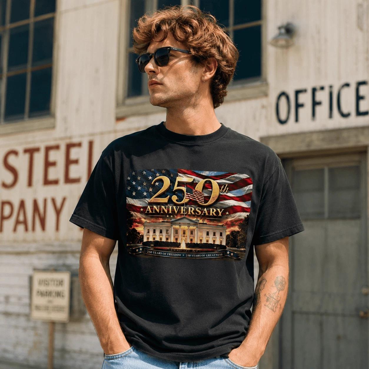 Freedom USA 250th Anniversary White House Flag Patriotic 1776-2026 T-Shirt XXXXL