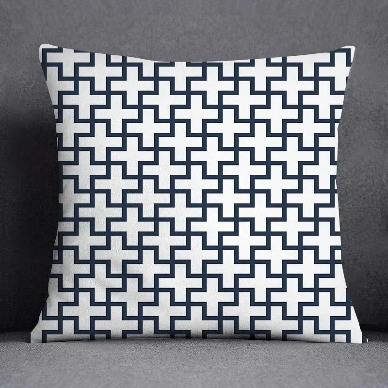 Blue-Gray Geometric Patterns Double-Sided Printed Pillow Cover Short Plush Suitable Living Rooms Bedrooms Throw Cushion Cover
