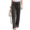 Women Casual Solid Color High Waist Belt Wide Leg Long Straight Pants Trousers