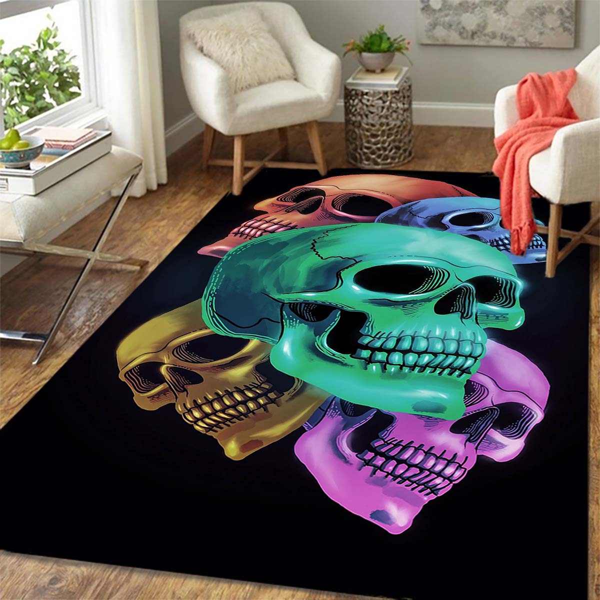 

Цветочный ковер с черепом для гостиной, спальни, подарка, украшения дома