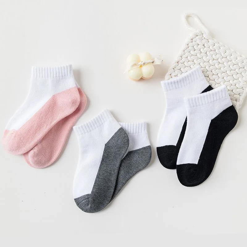5 Pairs Kids Cotton Short Socks Spring Autumn Fashion Sports Socks For Baby Boy Girl Student Black White Pink Age 1-12 Years