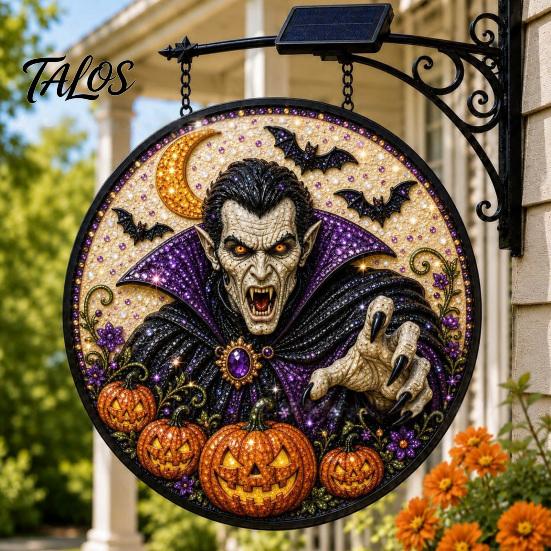 Creative Halloween Gift for Home Solar Powered Hanging Light, Skull Witch Black Cat Cemetery Zombie Design LED Light Ghost Pumpkin Lanterns