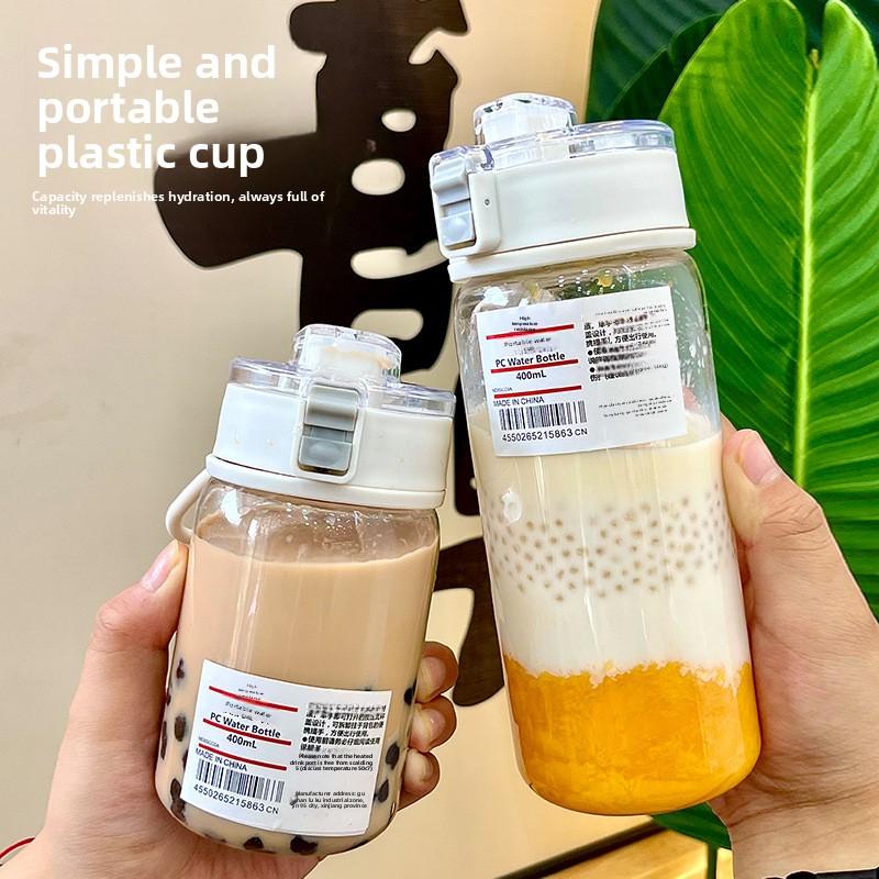 Summer high-appearance plastic cup, portable anti-drop water cup, simple student cup, children's water bottle with strap, ins style