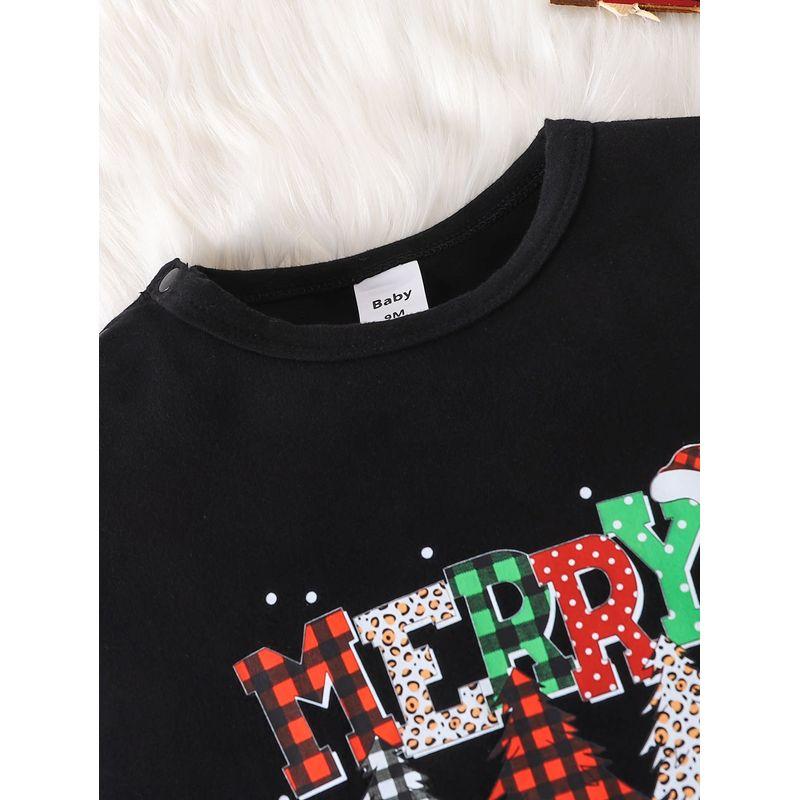 Foreign Trade Ins Newborn Baby Boys and Girls Letter Print Christmas Plaid Long-Sleeve Open-Crotch Romper