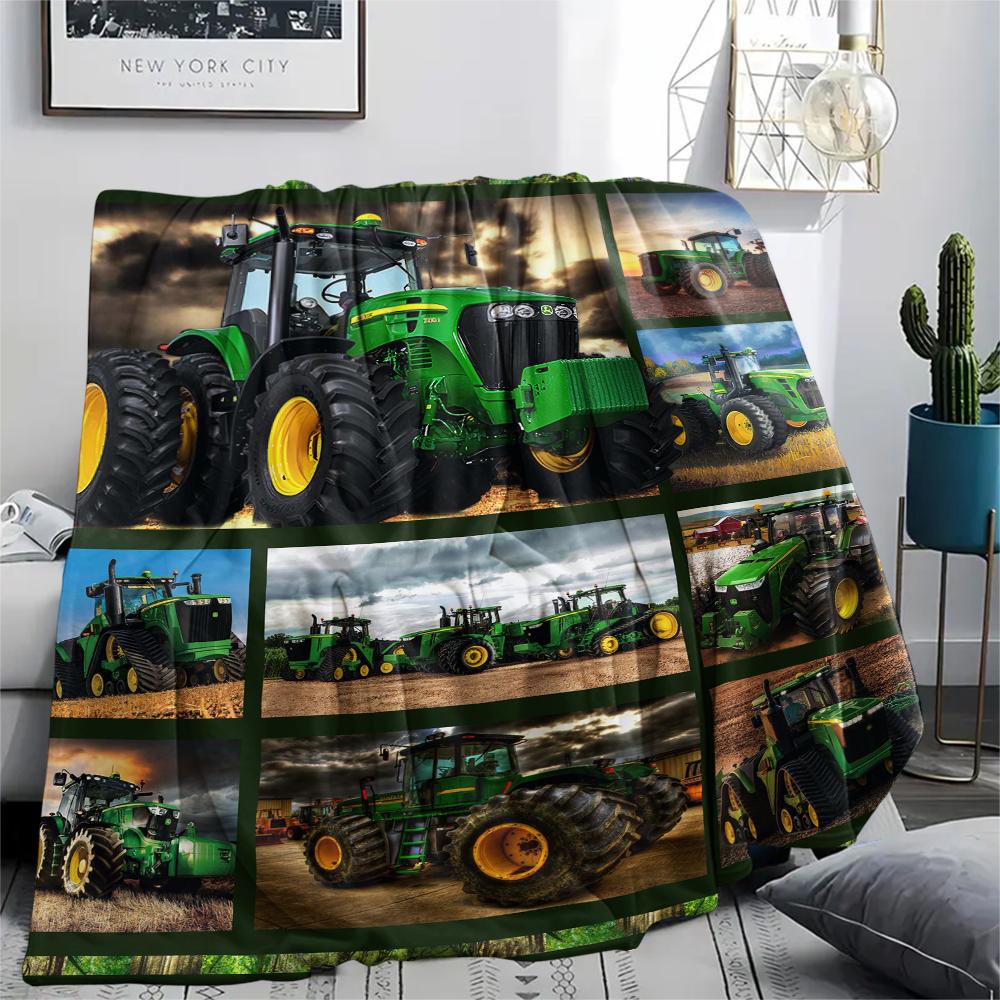1Pc Tractor Truck Print Flannel Blanket, High quality Comfortable for All Seasons, Home Decor, Warmth and Comfort, Perfect for Christmas Gifts