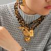 Retro leopard print woven rope necklace, niche high-end bracelet, fashionable versatile titanium steel earrings