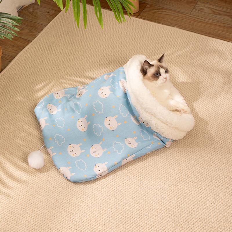 Sac de dormit confortabil pentru pisici, îngroșat, tip de buzunar moale Pat pentru pisici, cald, închis, pentru pisici, cuib amuzant pentru animale de companie, cuib minunat pentru animale de companie