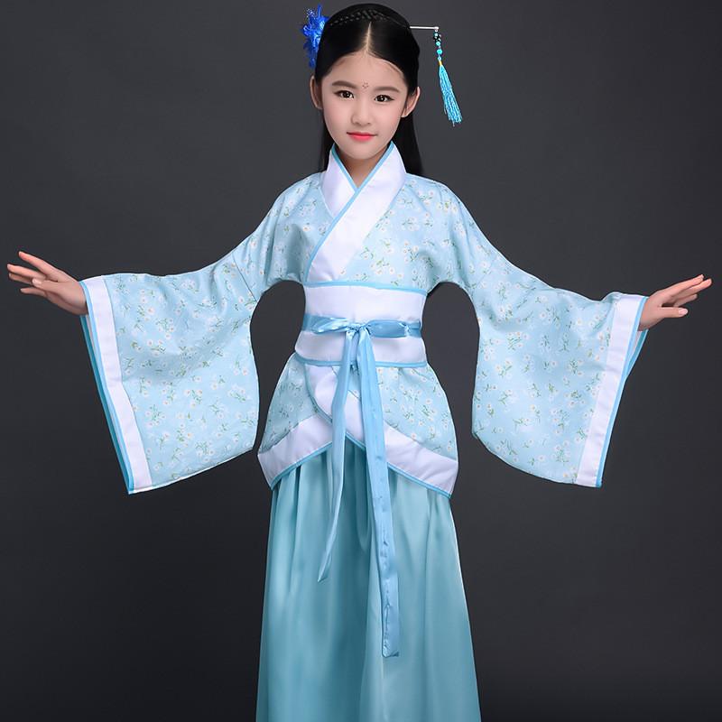 Chinese Style Childrens Hanfu Costume With Taffeta Fabric For Ethnic Dance Performances