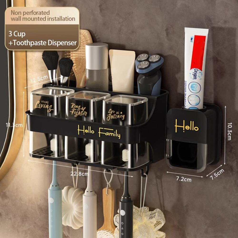 

Новый черный держатель зубных щеток Nail-Free с дозатором зубной пасты в стакане, настенный держатель для хранения, бытовой