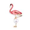 Vibrant Enamel 3D Flamingo Brooch with Pearl Lapel Pin Corsage