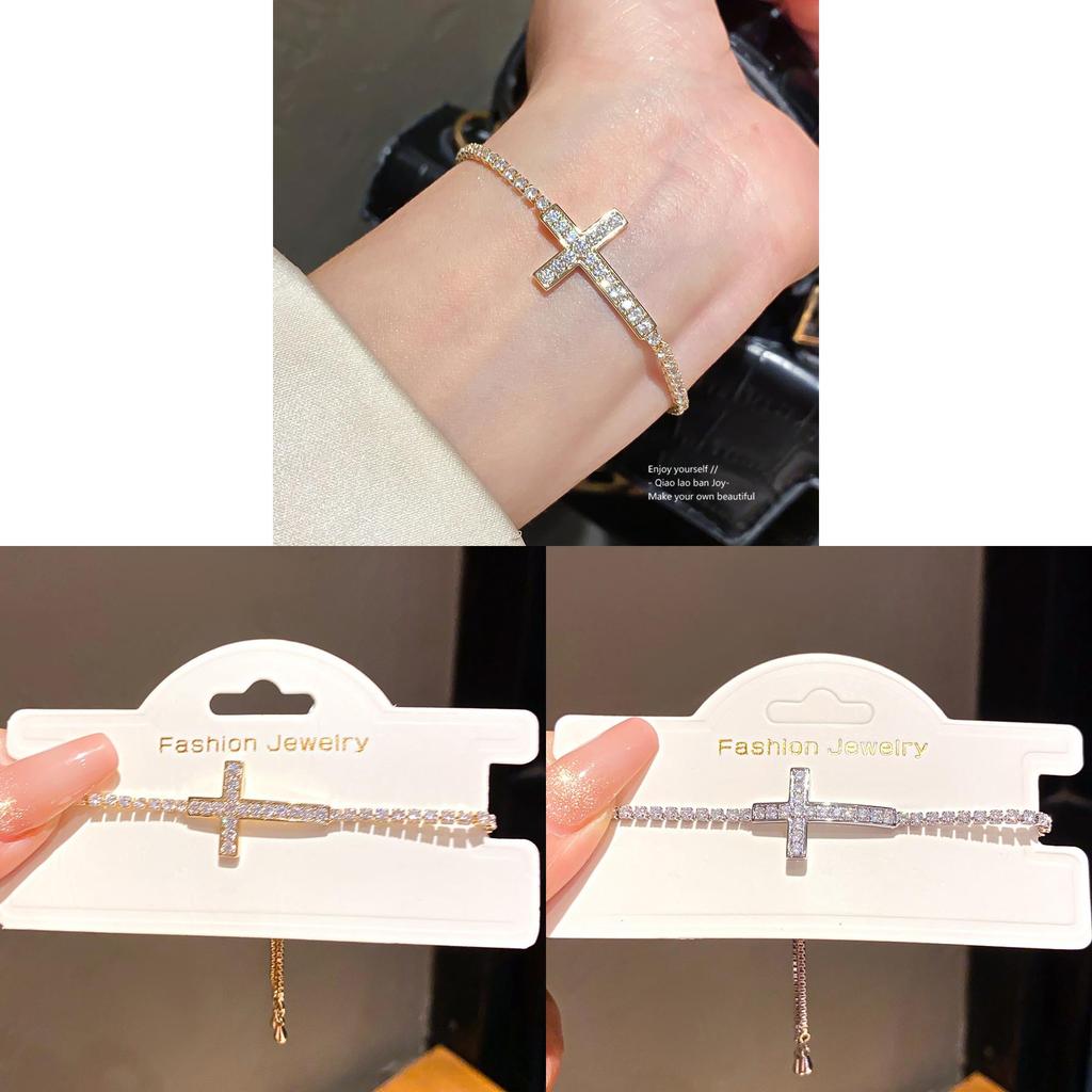 Christian Cross Zircon Pendant Bracelet With Geometric Design For Womens Fashion Accessory