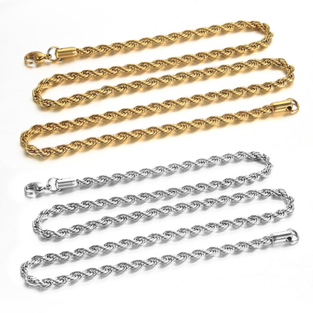 Vintage Twist Rope Link Chain Necklaces 3/5mm Gold Silver Color Stainless Steel Chain For Men Women Hip Hop Fashion Jewelry Gift
