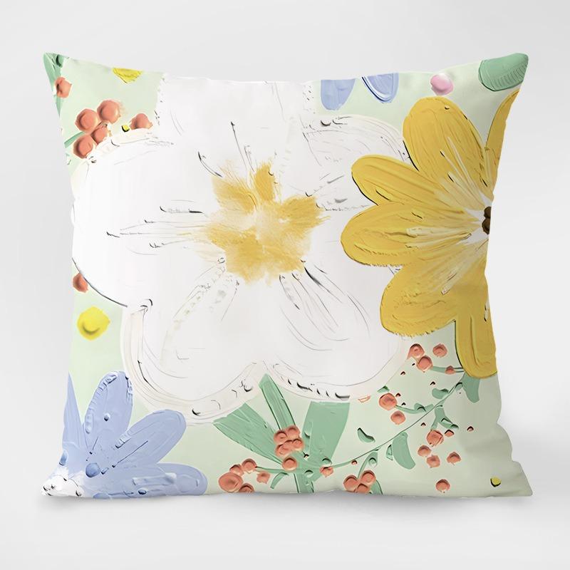 Simple Pastoral Flower Print Decorative Pillowcase Bedroom Living Room Square Cushion Pillowcase