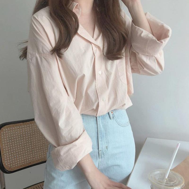 Korea Chic1116 Spring and Autumn New French Temperament Thin Summer Design Casual Solid Color Shirt Top Women